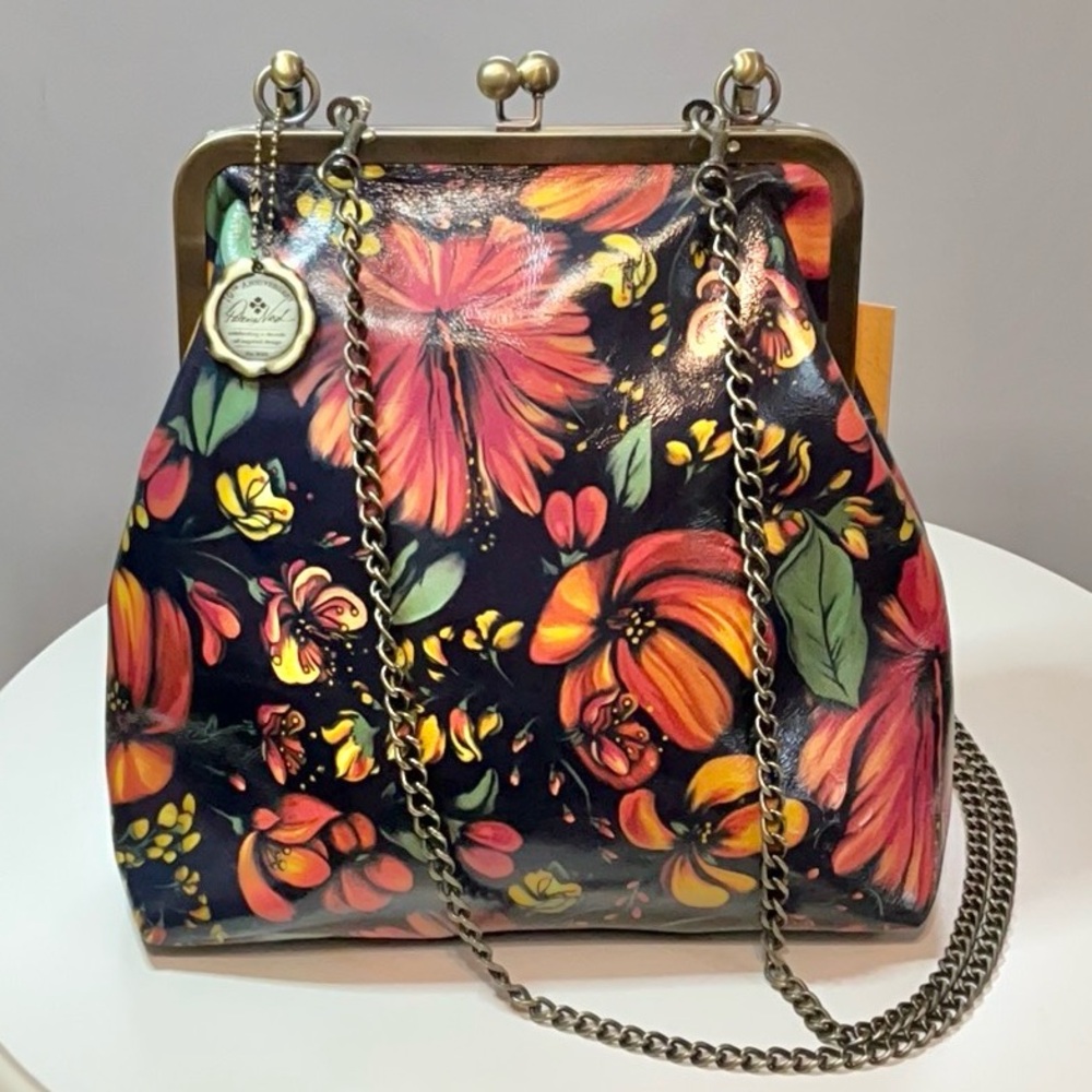 Patricia Nash Tropical Escape Kisslock Satchel Crossbody Floral Leather Bag NWT